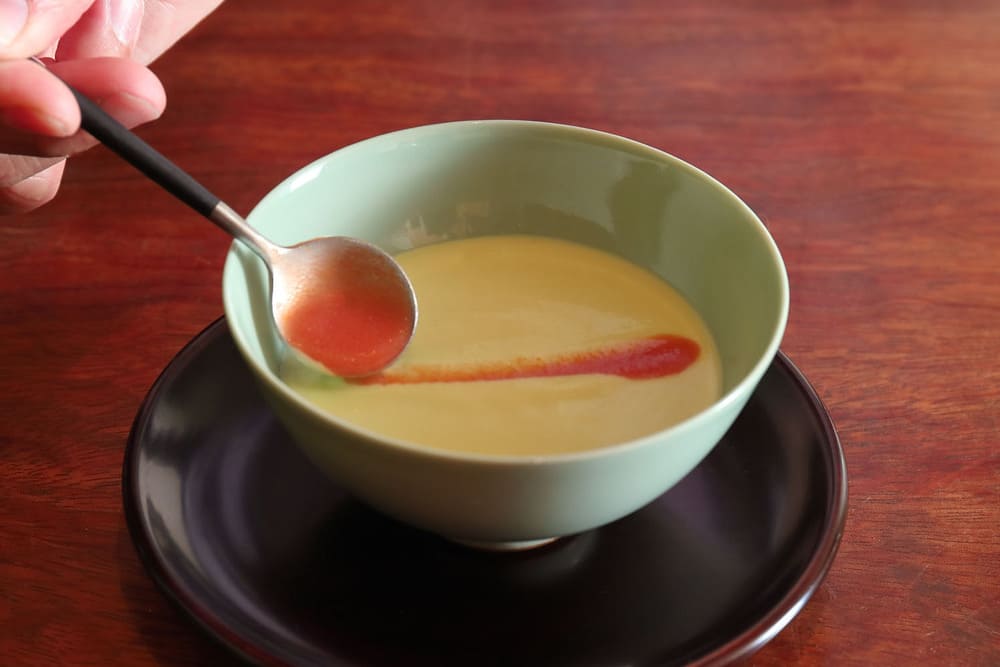 京都『丹 tan』の緑茄子と赤茄子の冷たいすり流し