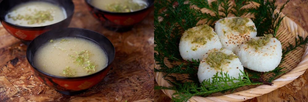 フキノトウの味噌汁とふき味噌の焼きおにぎり