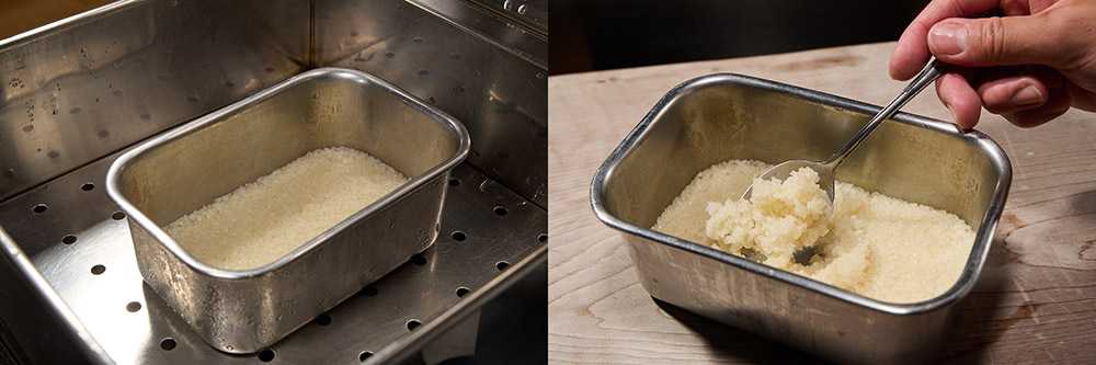 道明寺粉を蒸す